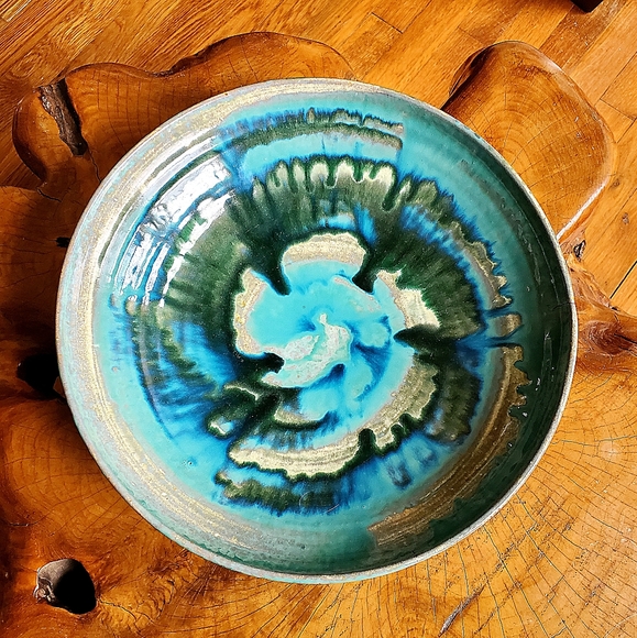Large Mid Century Teal Glazed Studio Art Pottery Bowl, Signed - Picture 3 of 16